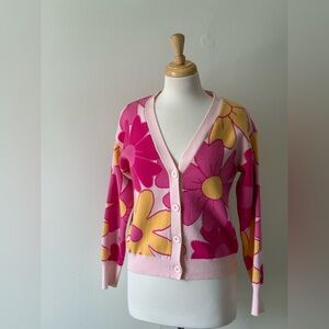 Willow + Wind Pink & Yellow Floral Cardigan | Button Sweater | Cropped Knit
